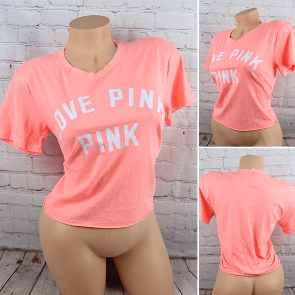 VS PINK Logo Print Short Sleeve Crop Tee Shirt - Picture 1 of 8